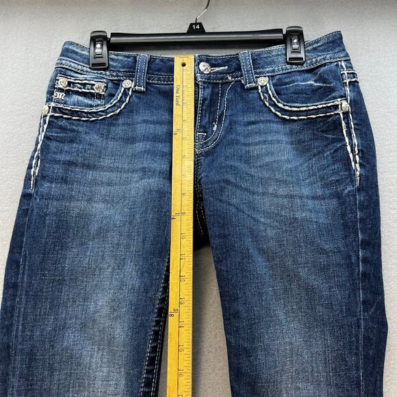 Miss Me Jeans Women's 27x31 (4) Blue Easy Boot Embellished Fleur de Lis Blingy - Picture 13 of 15